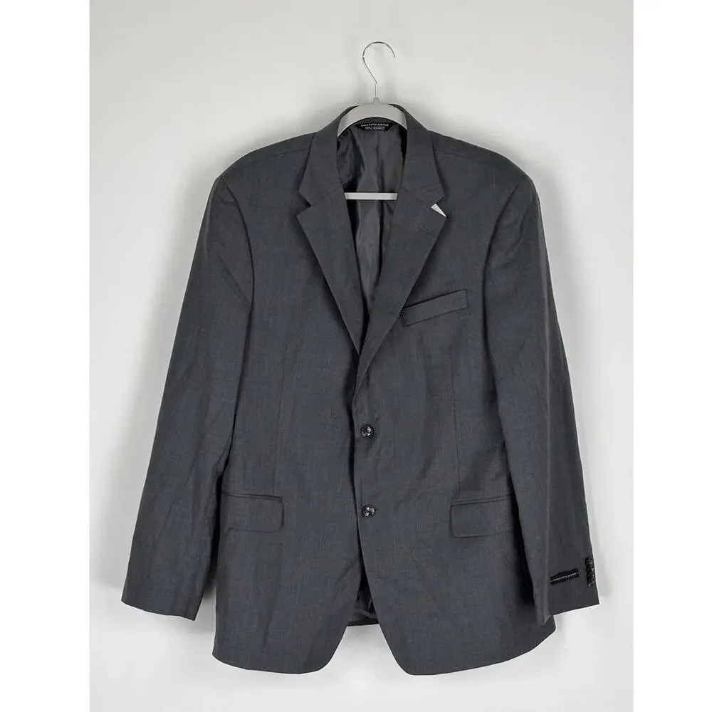 Saks Fifth Avenue Two Button Wool Blend Suit Jacket Blazer Men Size 44L Grey New